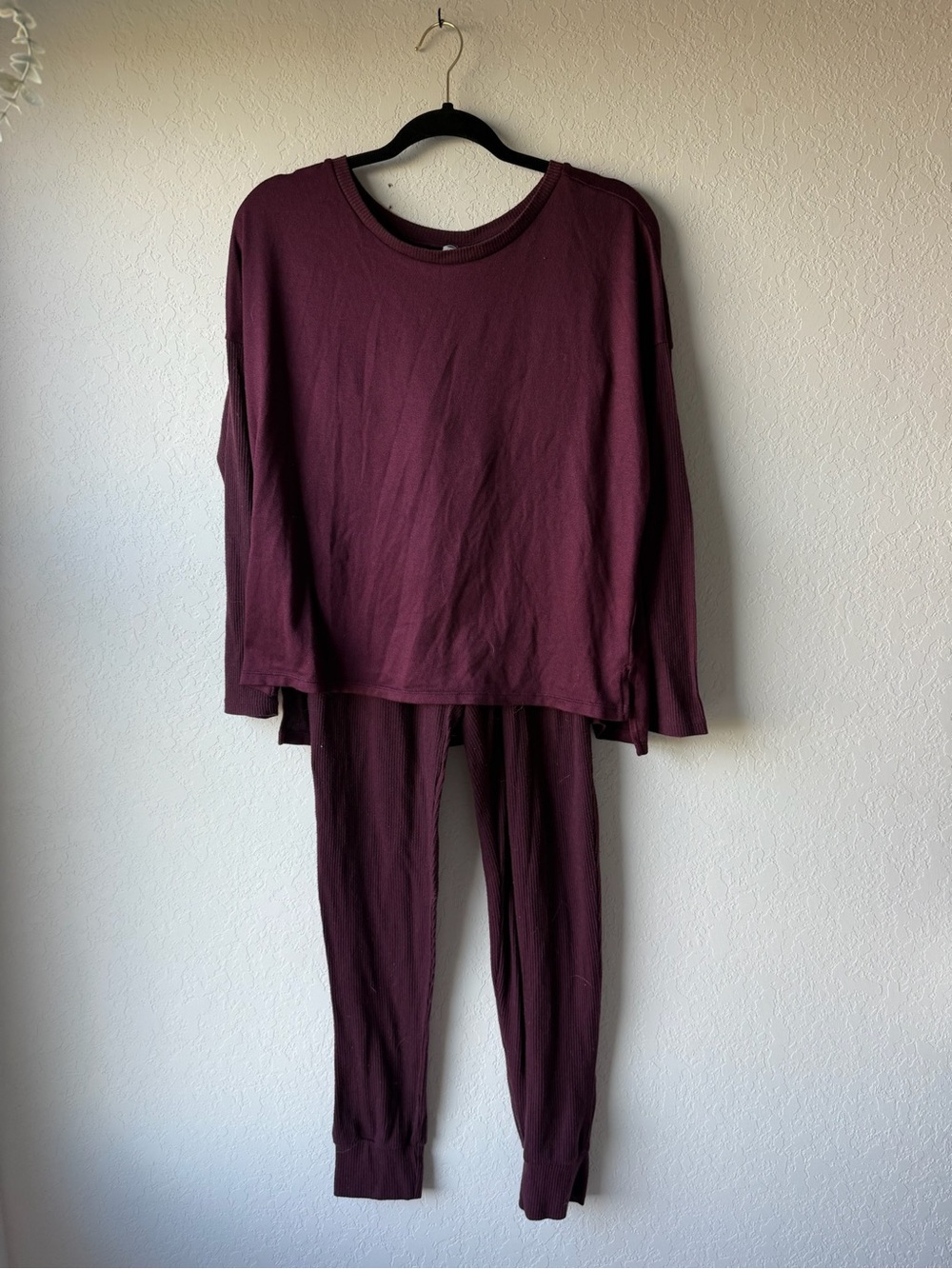 Burgundy Thermal Pajama Set - Comfortable Sleepwear